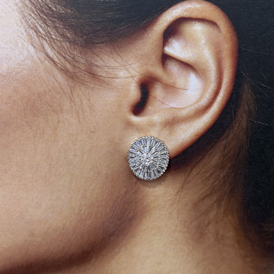 Arete pegado plateado círculo cristal baguettes baño de oro