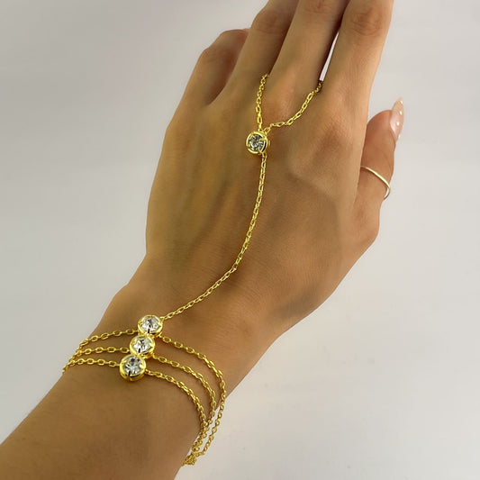 Pulsera cadena anillo chapade oro tres zirconias