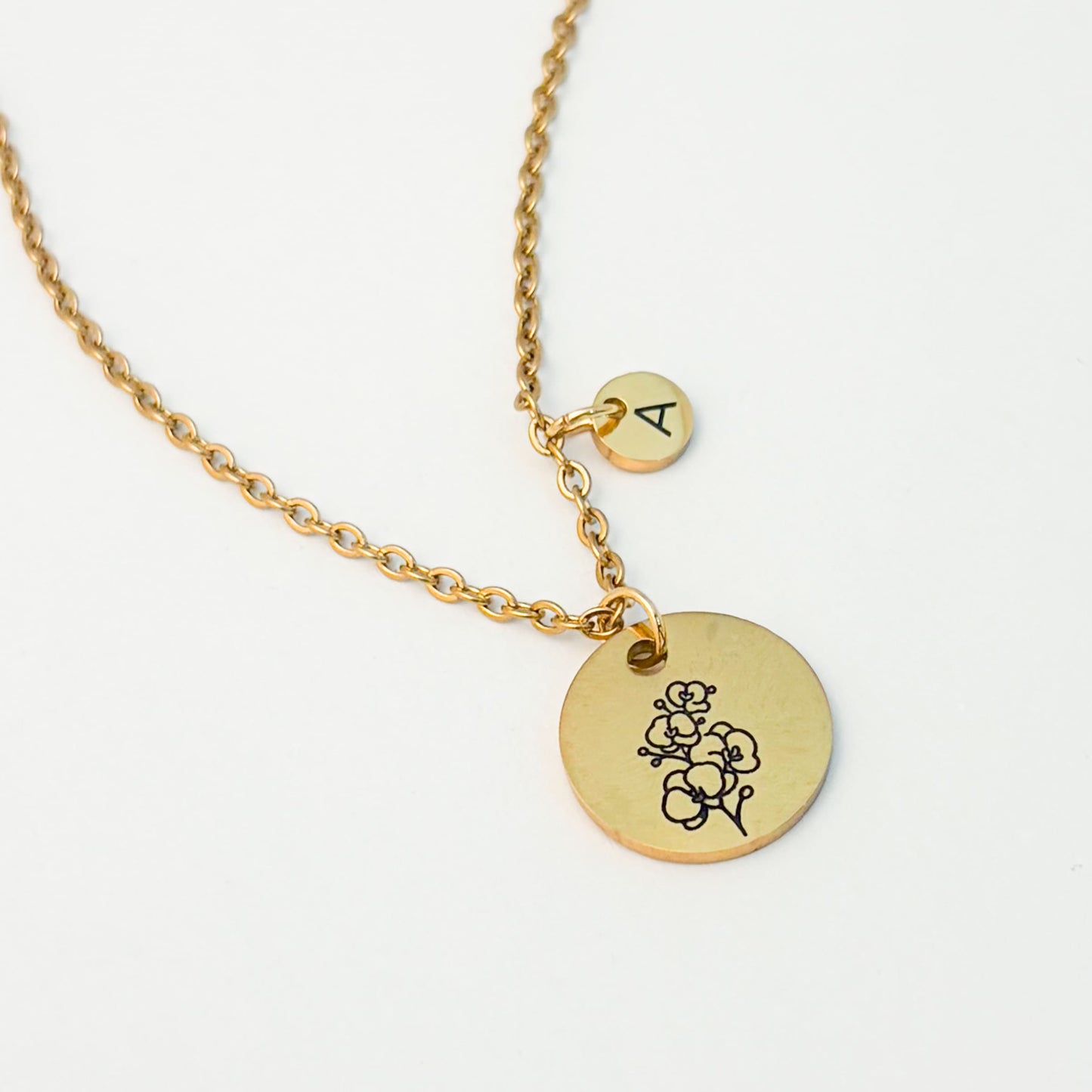 Collar flor de nacimiento monedas con iniciales de hijos regalo día de las madres