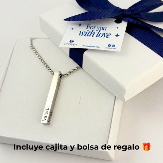 Collar para hombre barra 3D con nombres de hijos grabados -Regalo día del padre