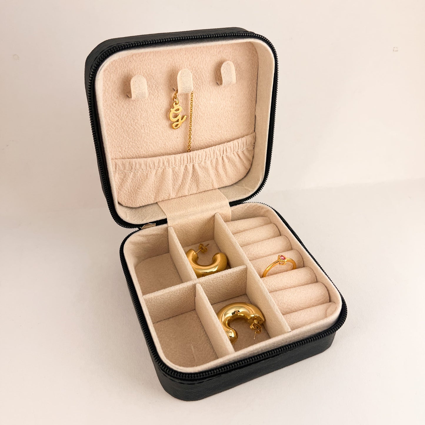 Joyero organizador cuadrado portátil rosa