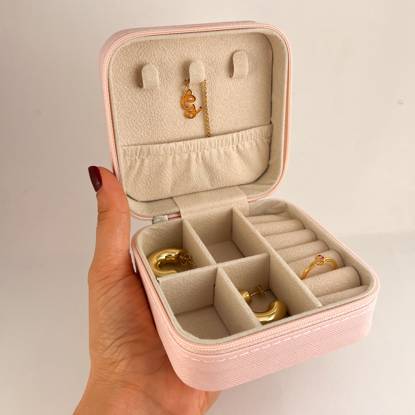 Joyero organizador cuadrado portátil rosa