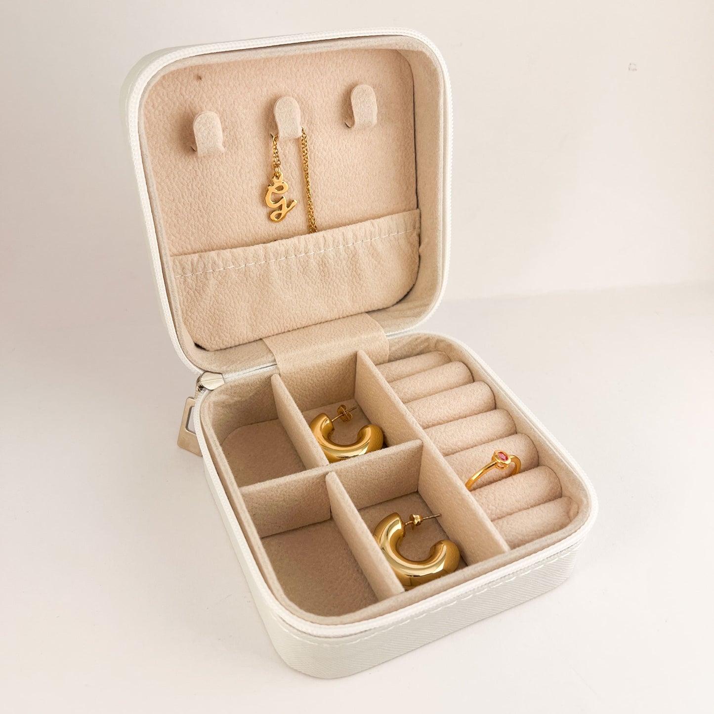 Joyero organizador cuadrado portátil rosa