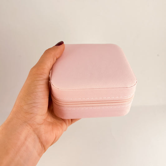 Joyero organizador cuadrado portátil rosa