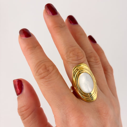 Anillo acero piedra blanca