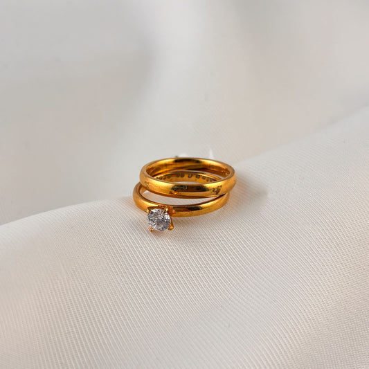 Set de anillos argolla y solitario acero inoxidable dorado #7
