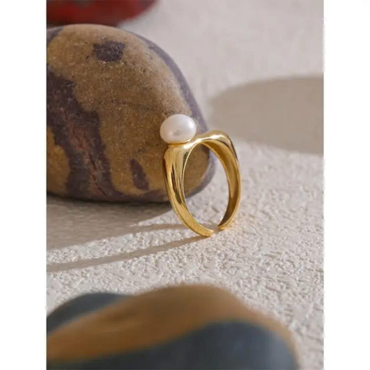 Anillo acero premium cuadrado barra perla