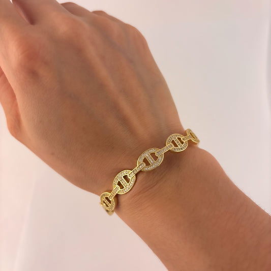 Brazalete zirconias baño de oro hebillas zirconias