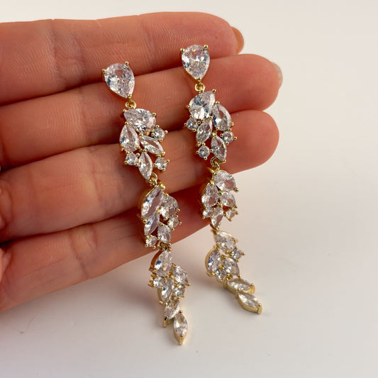 Aretes largos zirconia premium naturaleza bisutería fina ¡Elige el color base!