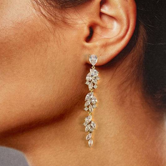 Aretes largos zirconia premium naturaleza bisutería fina ¡Elige el color base!