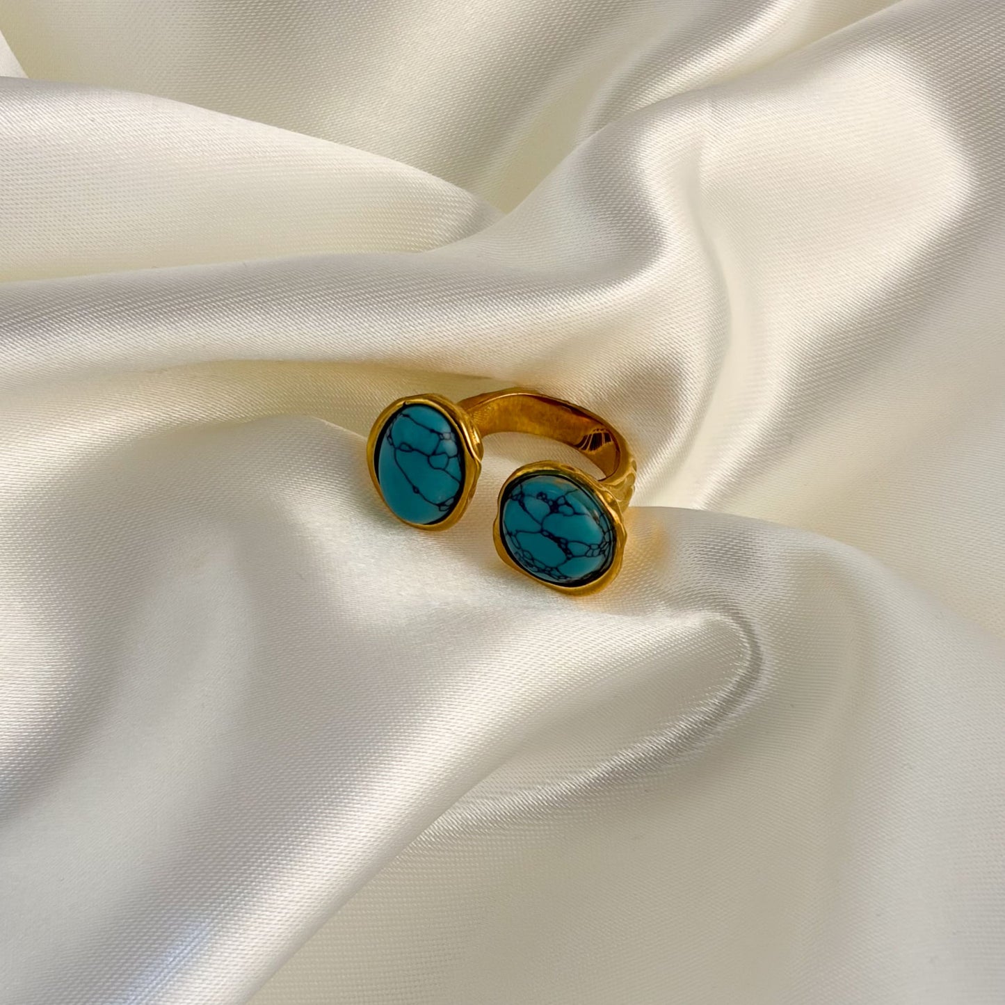 Anillo dobel turquesa acero premium TALLA 6,5