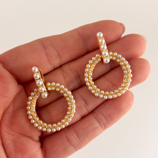 Aretes aro micro perlas chapa de oro