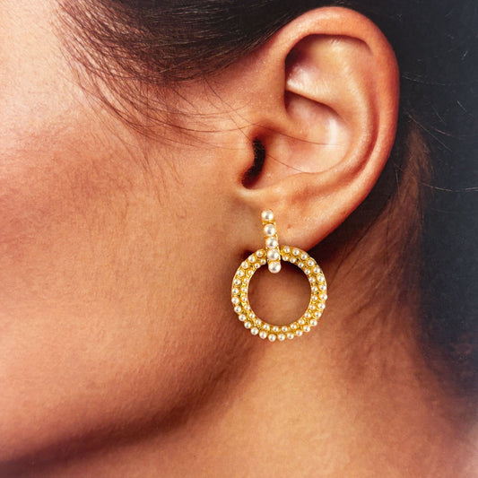 Aretes aro micro perlas chapa de oro
