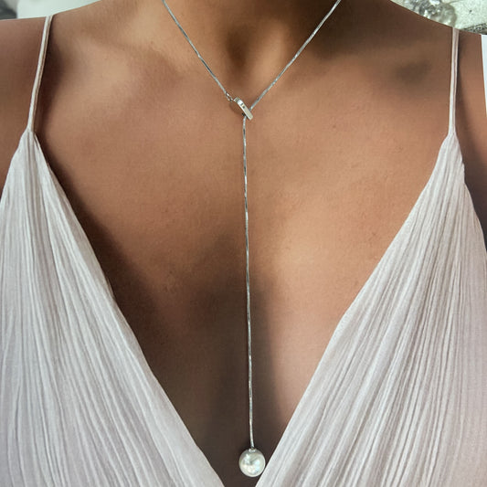 Collar corbatin acero premium corazón perla sintetica