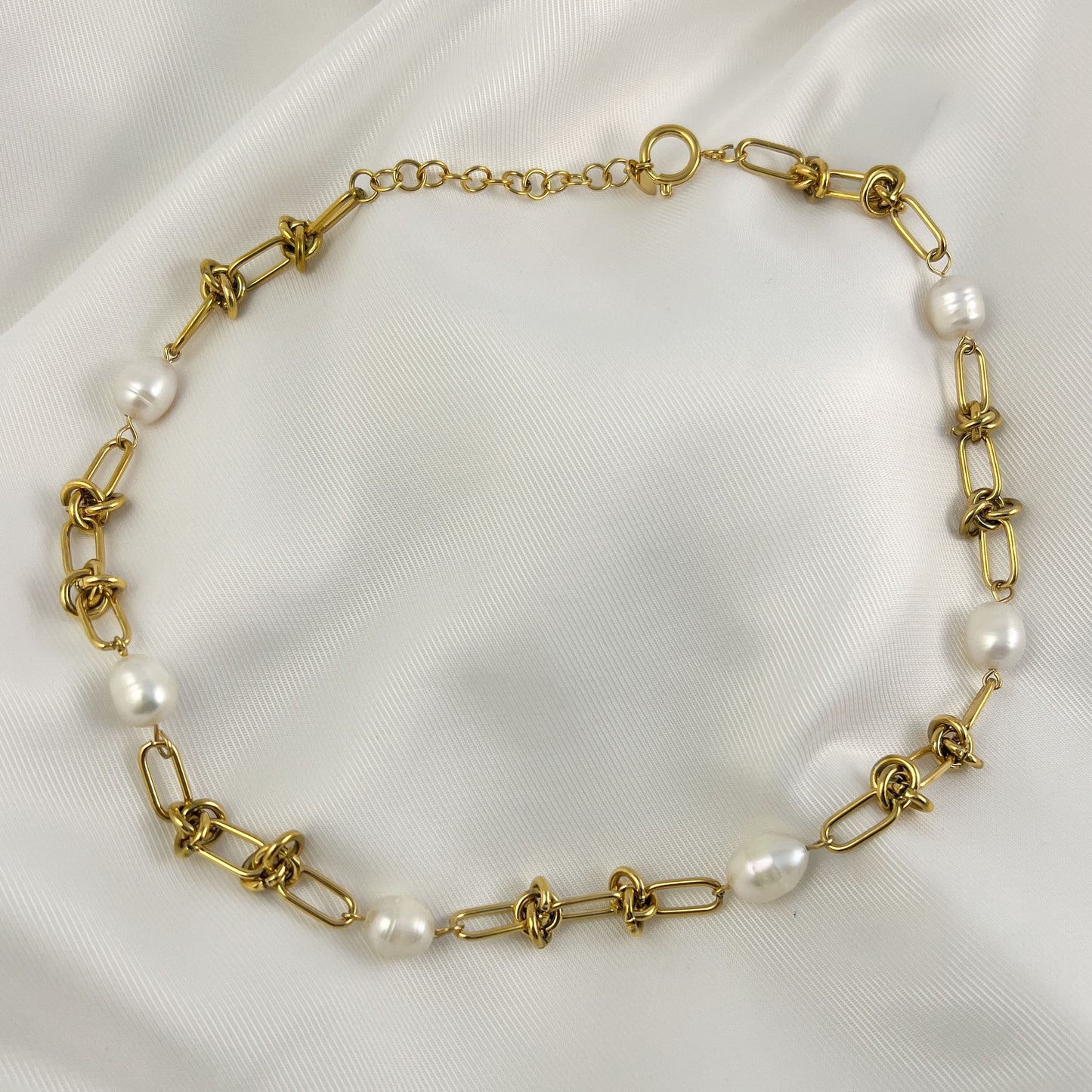 Collar nudos perla natural acero premium dorado
