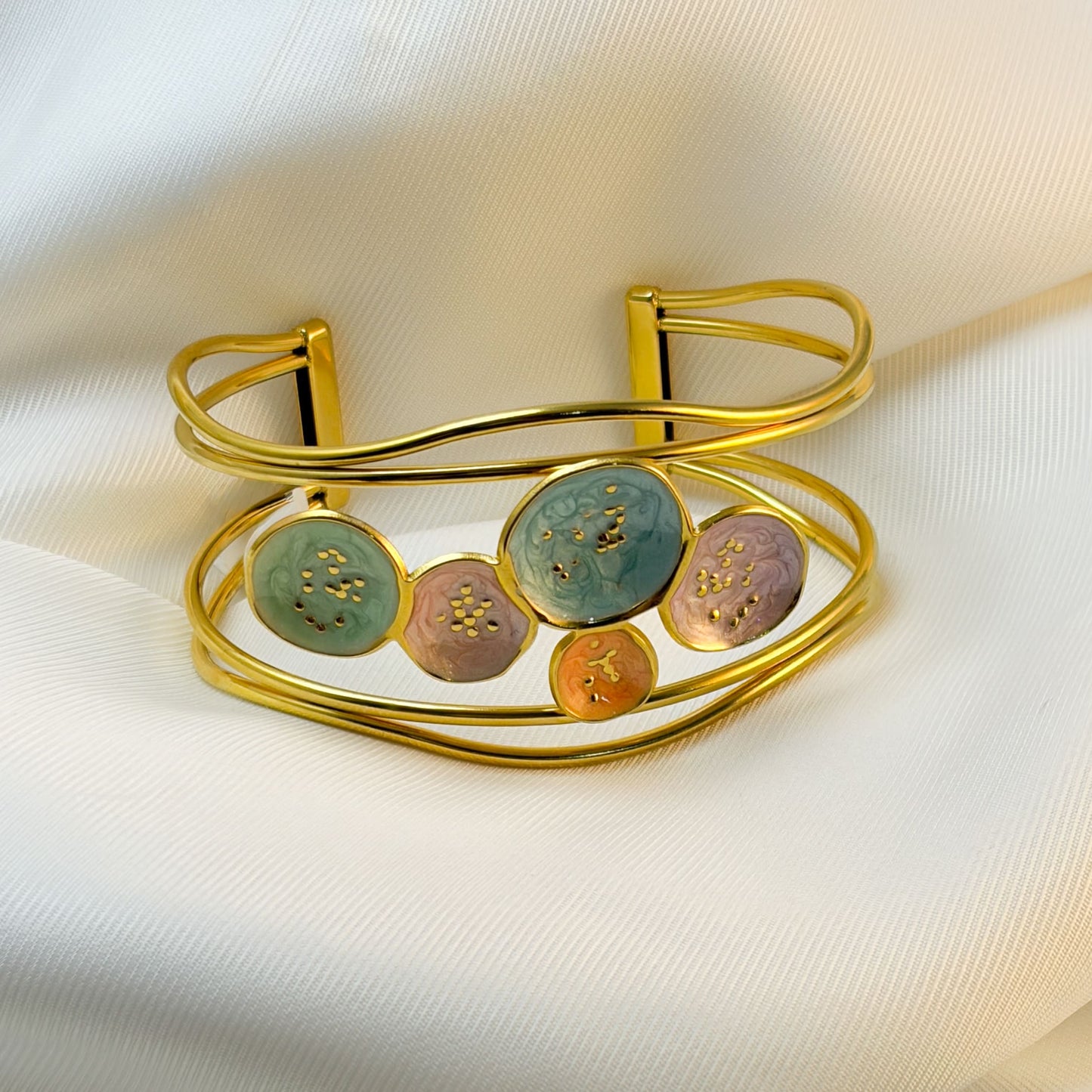 Brazalete ajustable doble platos colores acero premium dorado
