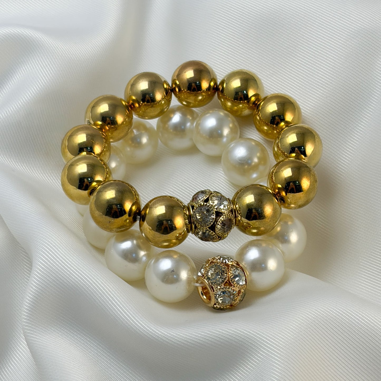 Pulsera doble perla XL esfera cristal bisuteria fina