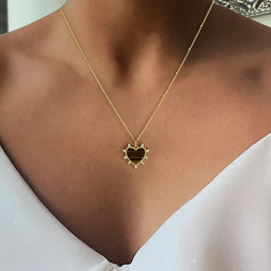 Collar corazón piedra y zirconias chapa