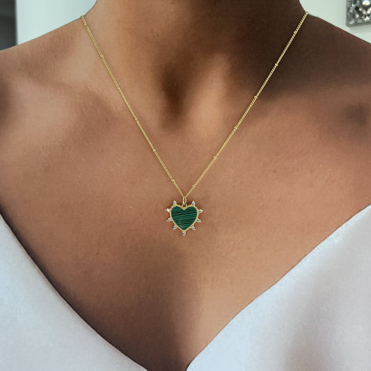 Collar corazón piedra y zirconias chapa