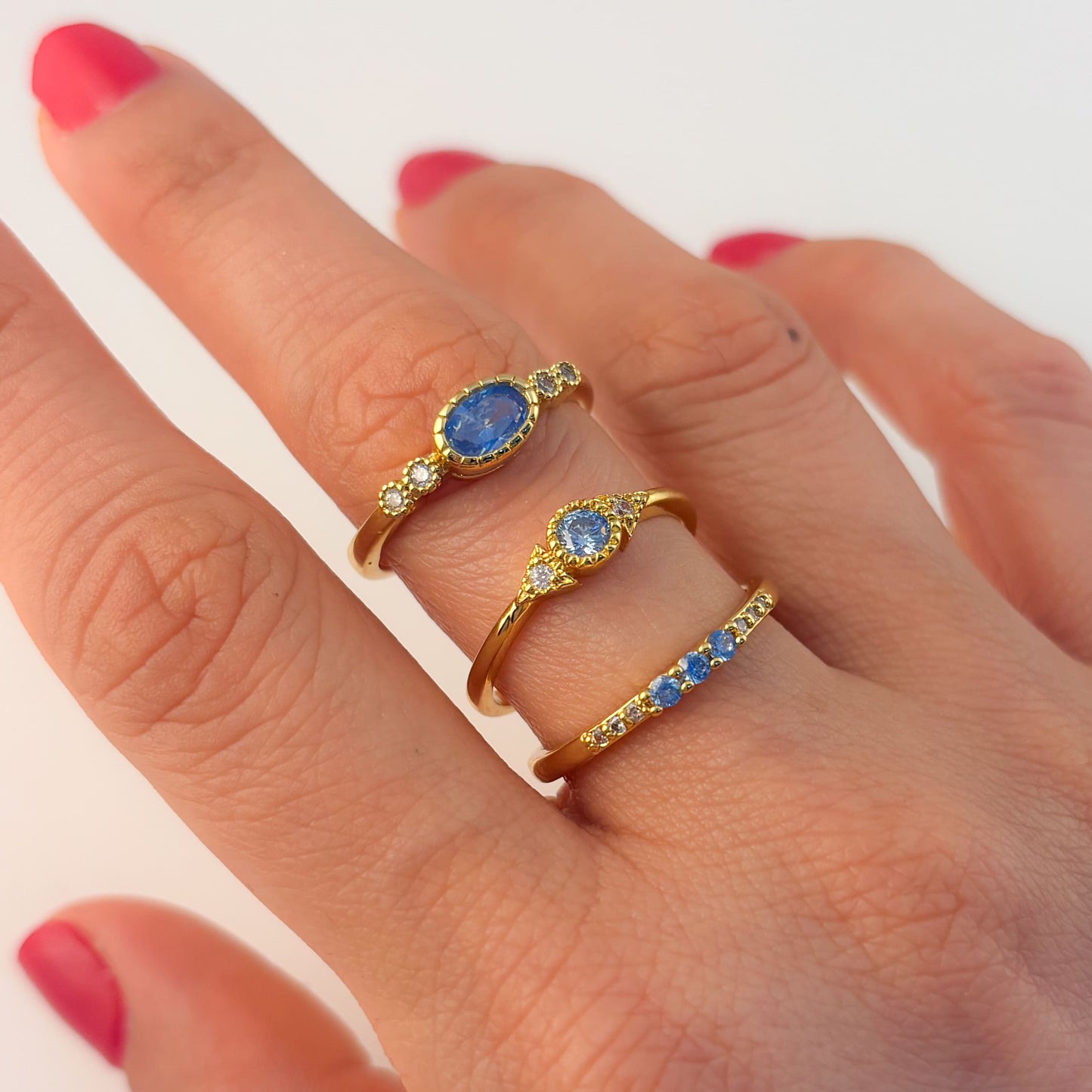 Anillos delgados zirconias azules ajustables chapa de oro
