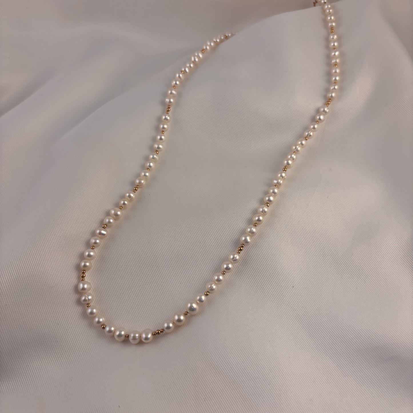 Collar largo perla natural bolita Oro 10k 60 cm