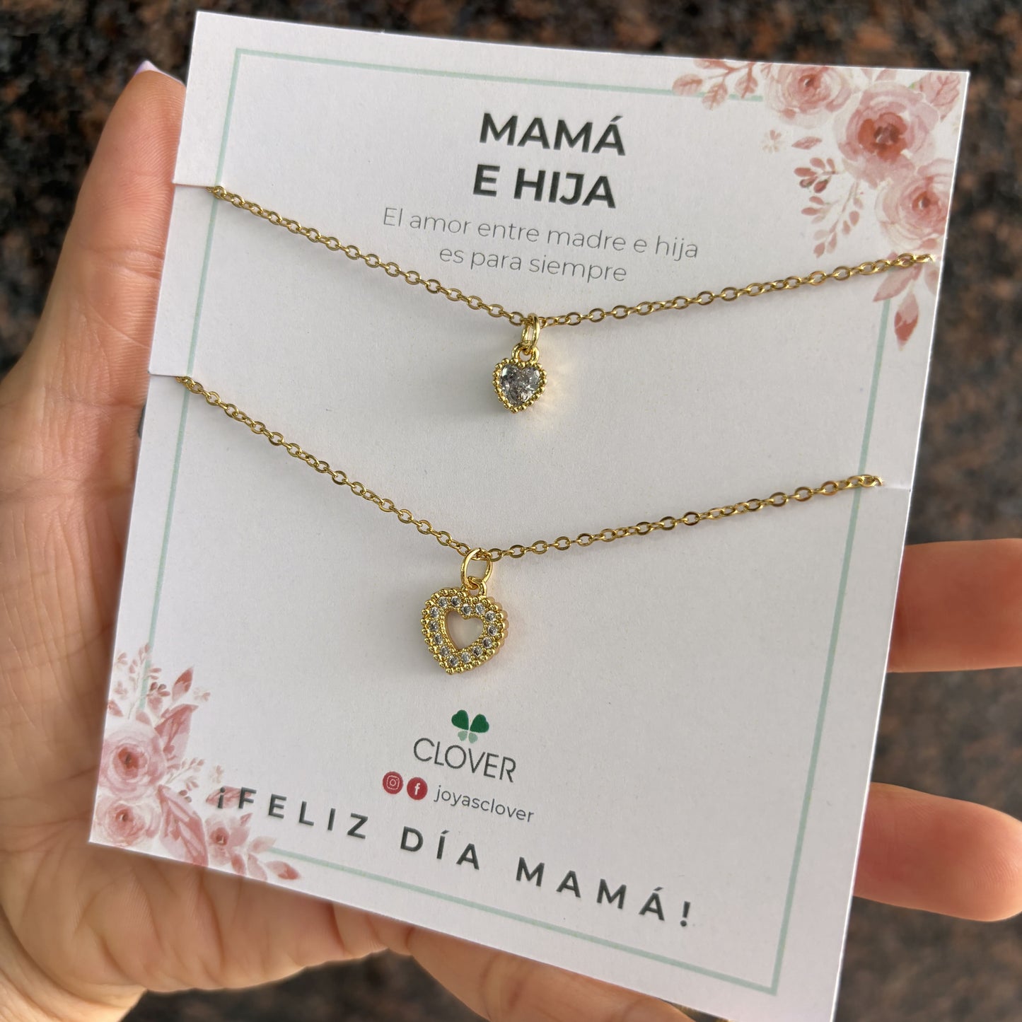 Set collares zirconias esferitas mamá e hija regalo día de las madres