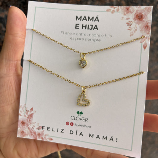 Set collares zirconias mamá e hija regalo día de las madres