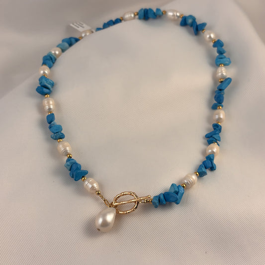 Collar turquesa chip perla natural