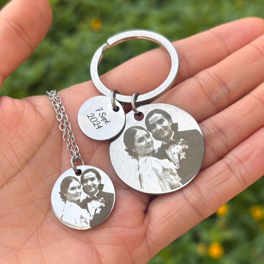 Llavero personalizado con foto grabado láser circulo
