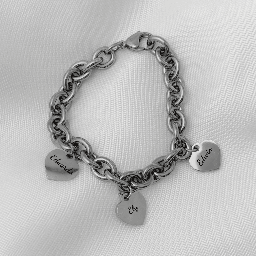 Pulsera personalizada chunky dijes de corazón con nombres de hijos regalo día de las madres