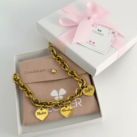 Pulsera personalizada chunky dijes de corazón con nombres de hijos regalo día de las madres