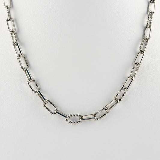 Cadena collar acero inoxidable eslabón clip liso y torcido 45+5 cm