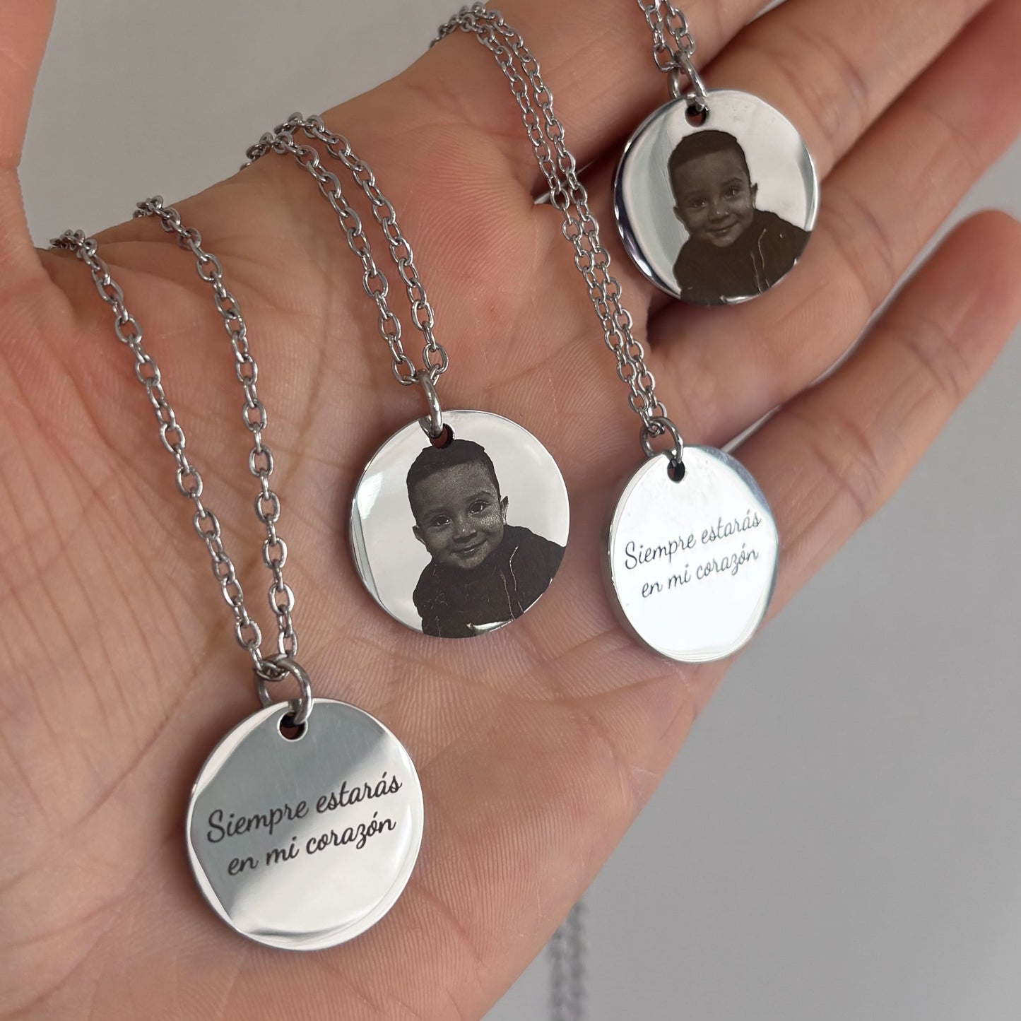 Collar personalizado con foto 2 grabado láser dije circular 2,5 cm