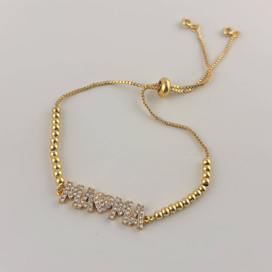 Pulsera mamá cristales ajustable chapa de oro