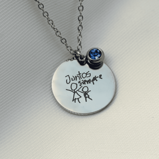 Collar personalizado dije circular cristal de color grabado dibujo regalo día de las madres