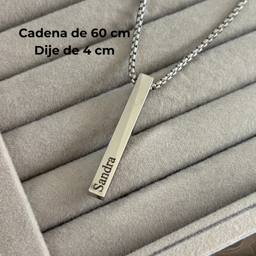 Collar para hombre barra 3D con nombres de hijos grabados -Regalo día del padre