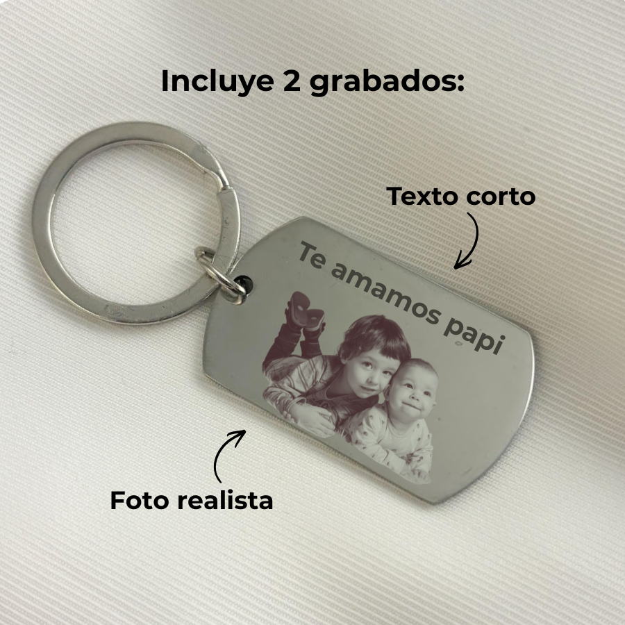 Llavero placa militar grabado láser foto y texto -Regalo día del padre