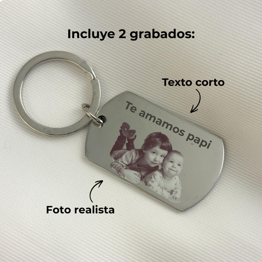 Llavero placa militar grabado láser foto y texto -Regalo día del padre