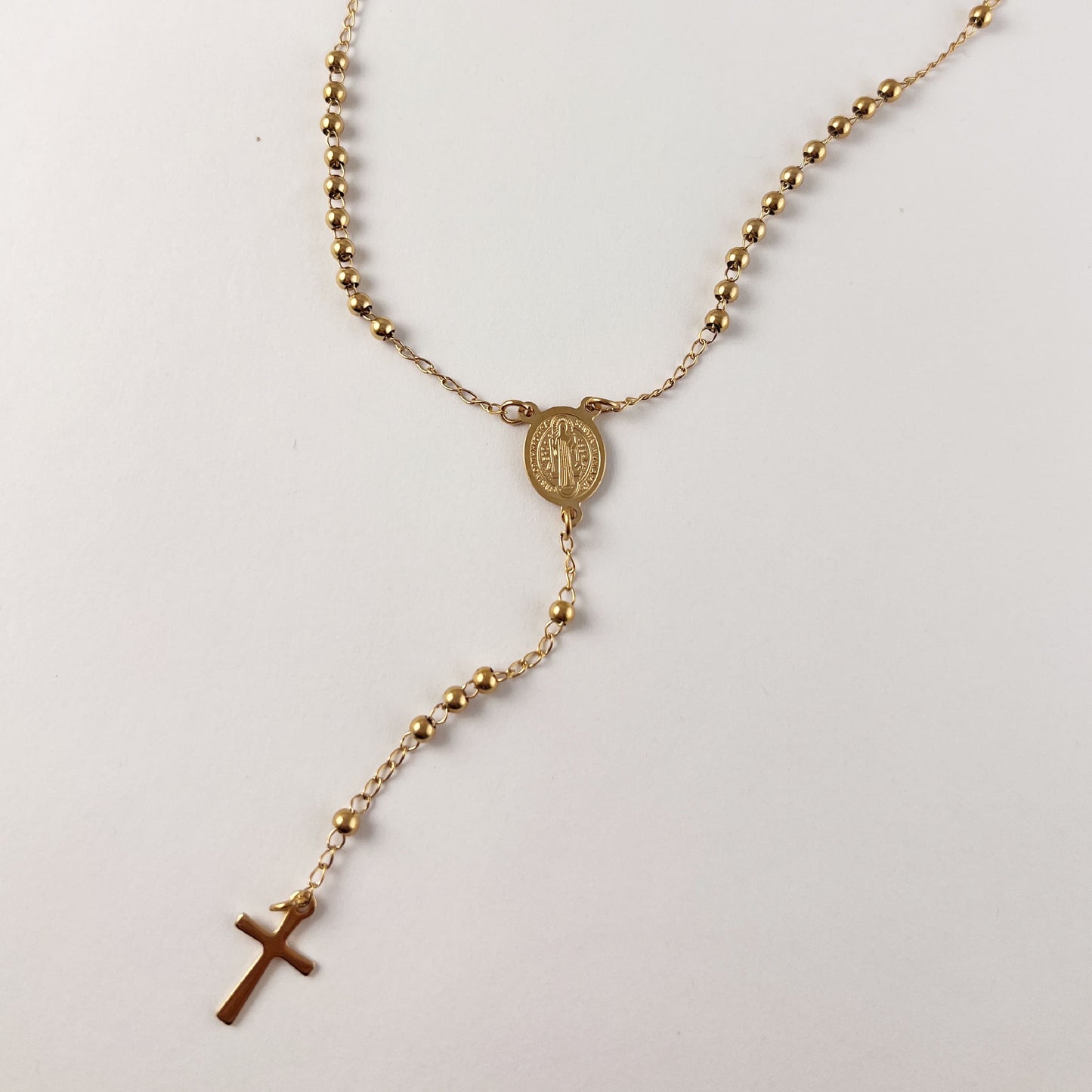 Collar rosario acero inoxidable delgado san benito