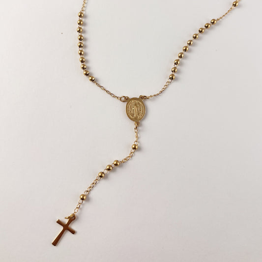 Collar rosario acero inoxidable delgado san benito