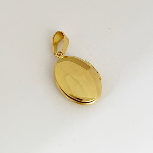 Dije relicario para fotos acero inoxidable dorado óvalo