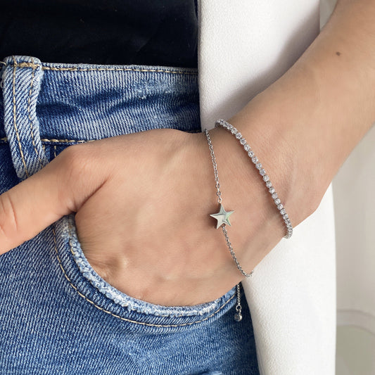 Pulsera ajustable fila cristales chapa de oro tono plateado