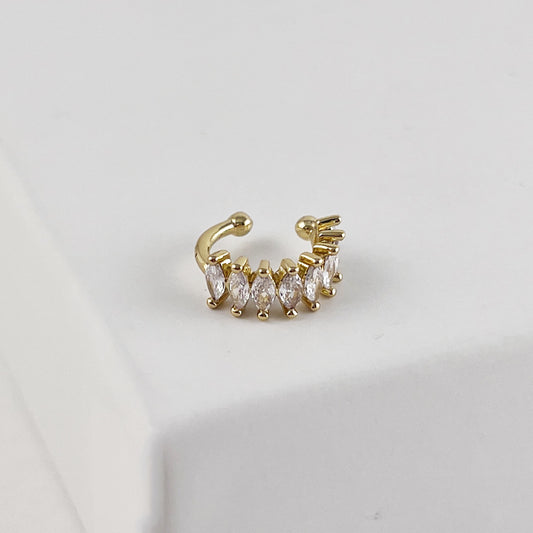 Ear cuff simulador de perforación zirconias alargadas chapa de oro
