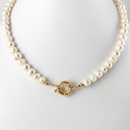 Collar de perla natural con broche marino chapa de oro