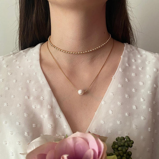 Collar perla natural sencilla chapa de oro
