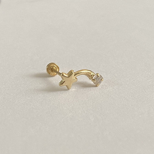 Piercing estrella fugaz 1 zirconia oro 10k